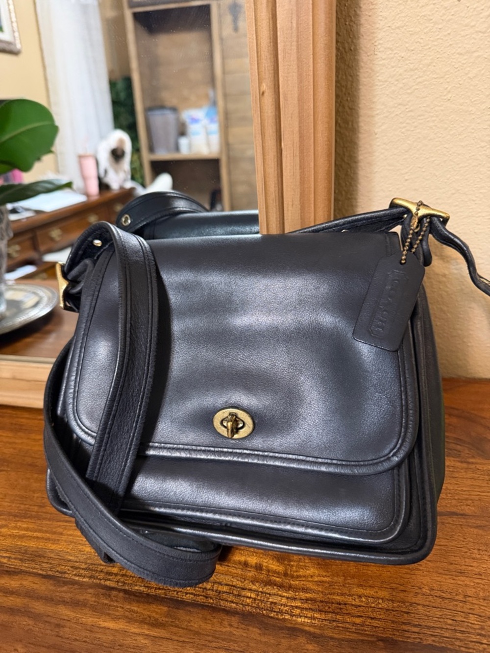 Coach Rambler 9061 Black Leather turnlock Crossbody vintage 90s 2000s